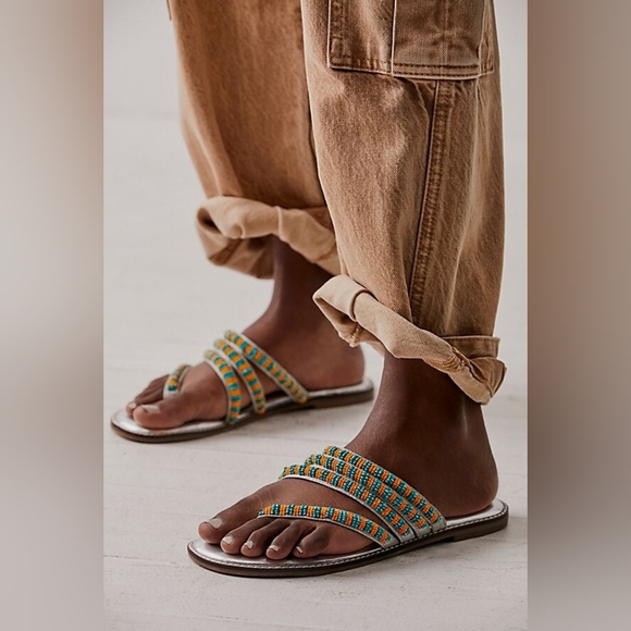 FREE PEOPLE BEATRICE BEADED FLAT SANDAL, SIZE 39 - Picture 2 of 15
